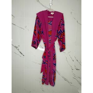 VTG Gold Label Victorias Secret Robe kimono Maxi Long Hooded RARE Colorful M/L